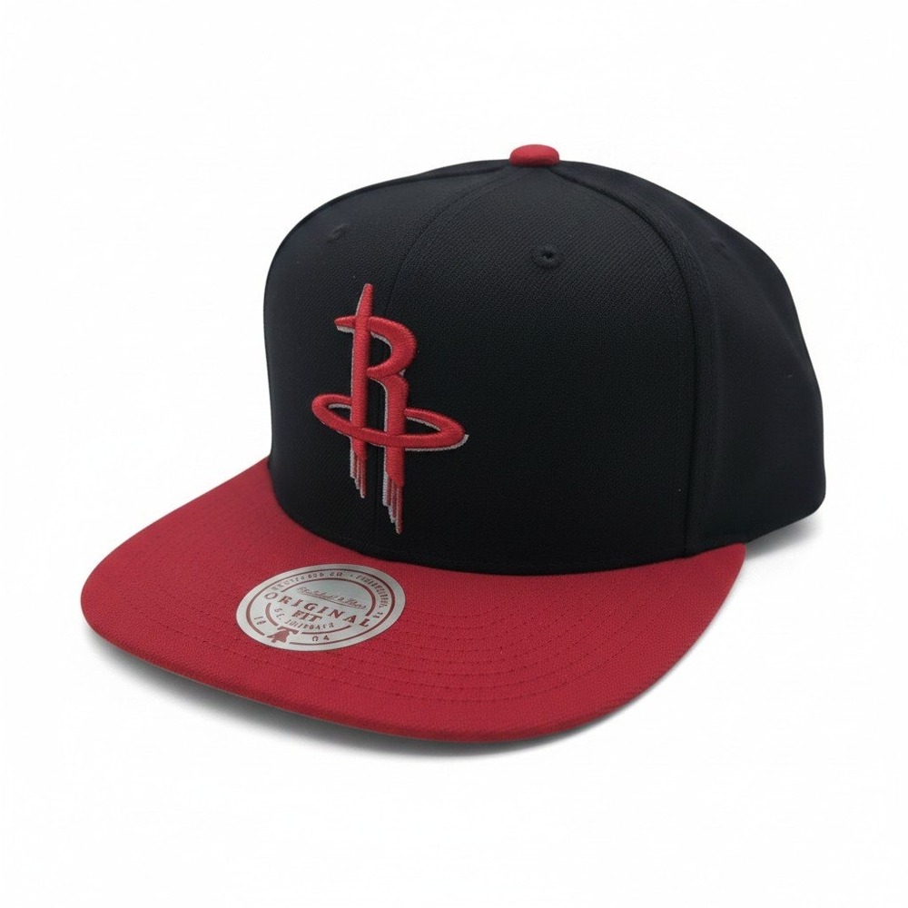 Mitchell & Ness Houston Rockets Snapback Hat Black Red Original Fit NBA Cap